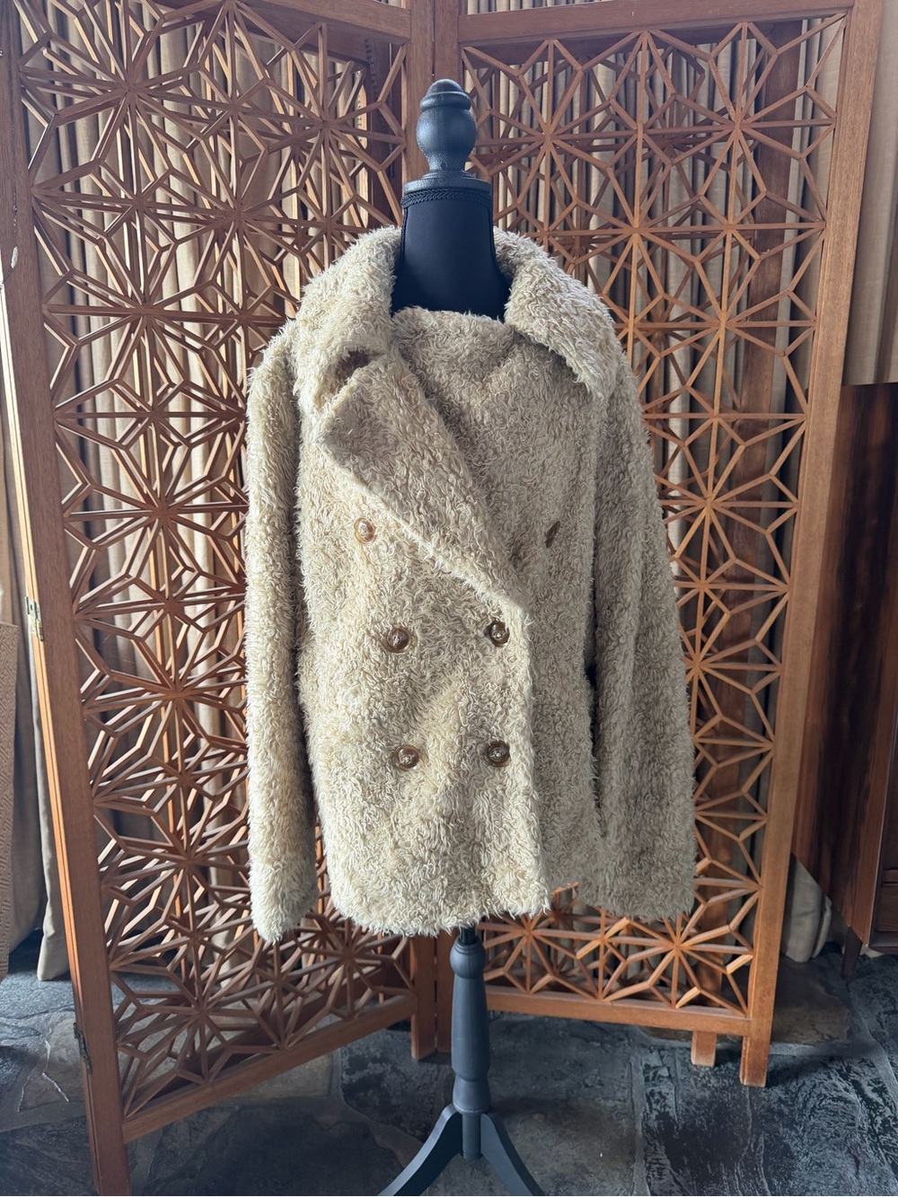 Anne Klein teddy Faux Shearling Double-Breasted Coat
